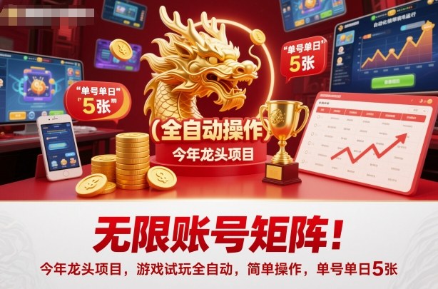 无限账号矩阵！今年龙头项目，游戏试玩全自动，简单操作，单号单日5张【揭秘】-3YVIP资源库