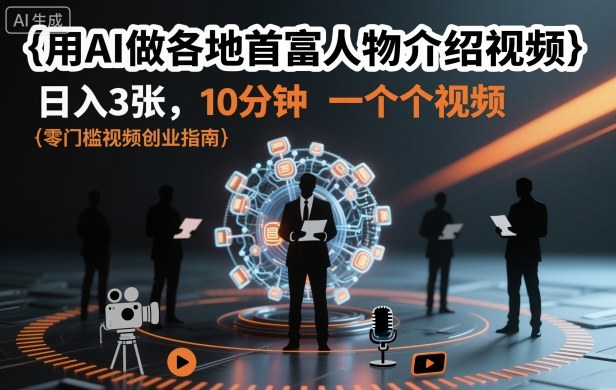 用AI做各地首富人物介绍视频，日入3张，10分钟一个视频-3YVIP资源库