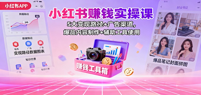 小红书赚钱实操课：5大变现路径+广告渠道，爆品内容制作+辅助工具使用-3YVIP资源库