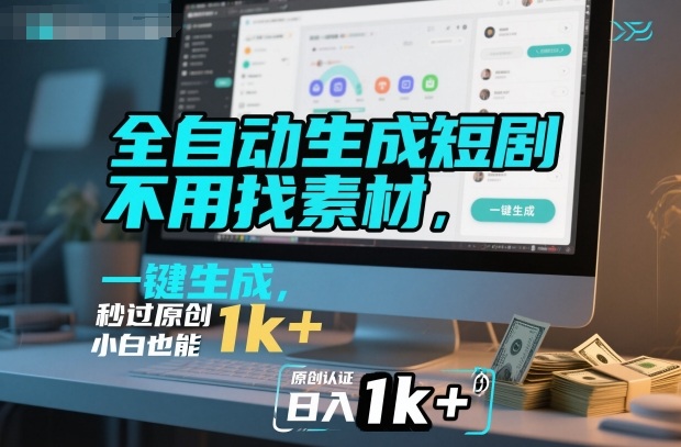全自动生成短剧，不用找素材，不用剪辑，一键生成，秒过原创，小白也能轻松日入1k+【揭秘】-3YVIP资源库