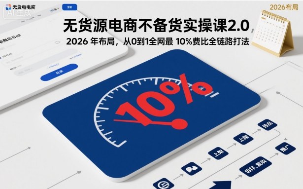 无货源电商不备货实操课2.0，2026年布局，从0到1全网最低10%费比全链路打法【更新中】-3YVIP资源库