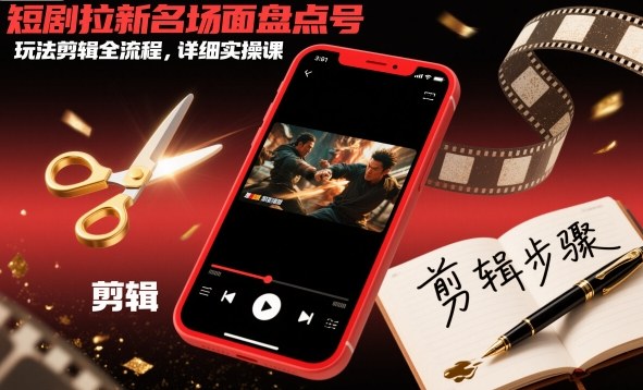 短剧拉新名场面盘点号玩法剪辑全流程，详细实操课-3YVIP资源库