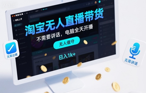 淘宝无人直播带货，不需要出镜，不需要讲话，电脑全天开播，轻松上手，日入1k+【揭秘】-3YVIP资源库