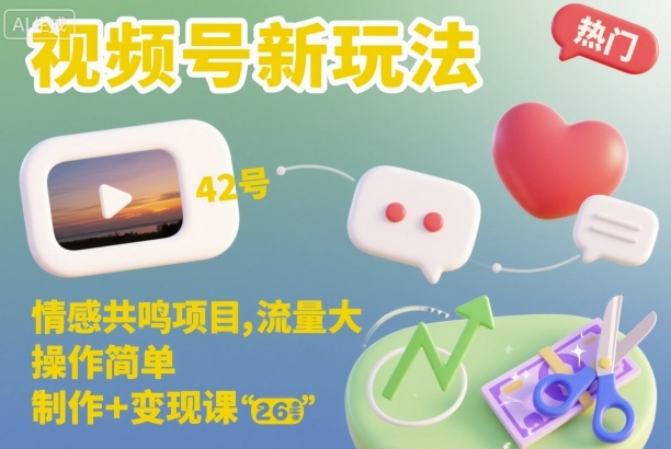 视频号新玩法，情感共鸣项目，流量大，操作简单，制作+变现课-3YVIP资源库