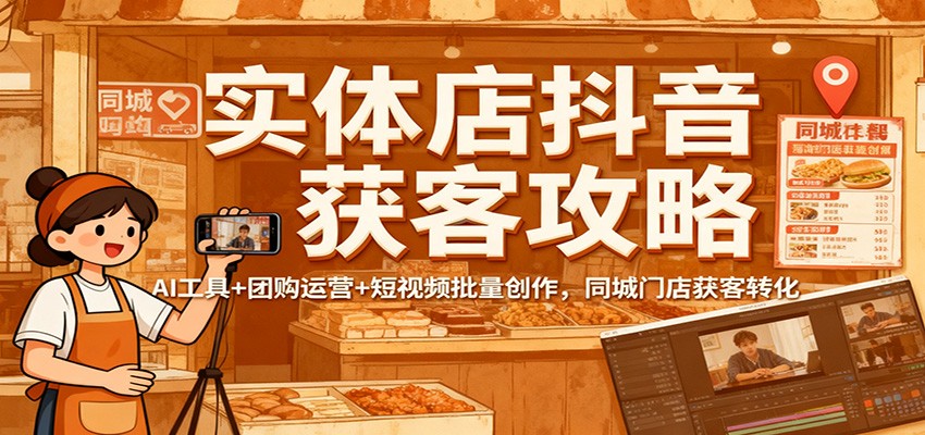 实体店抖音获客攻略：AI工具+团购运营+短视频批量创作，同城门店获客转化-3YVIP资源库