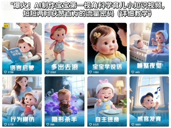 爆火！AI制作宝宝第一视角科学育儿小知识视频，短短两月获赞百万的流量密码（详细教学）-3YVIP资源库