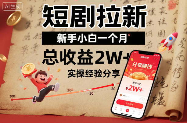 短剧拉新新手小白一个月总收益2W+实操经验分享-3YVIP资源库