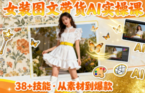 女装图文带货的AI实操课，覆盖38个实用技能，快速提升素材制作效率-3YVIP资源库