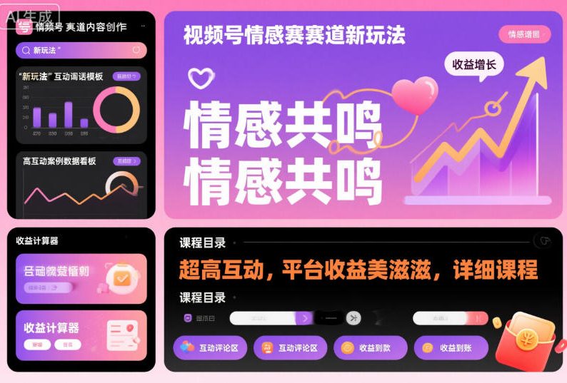 视频号情感赛道新玩法，超高互动，平台收益美滋滋，详细课程-3YVIP资源库