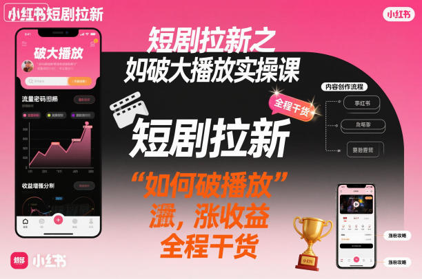 短剧拉新之小红书如何破大播放实操课，如何破播放，涨收益，全程干货-3YVIP资源库